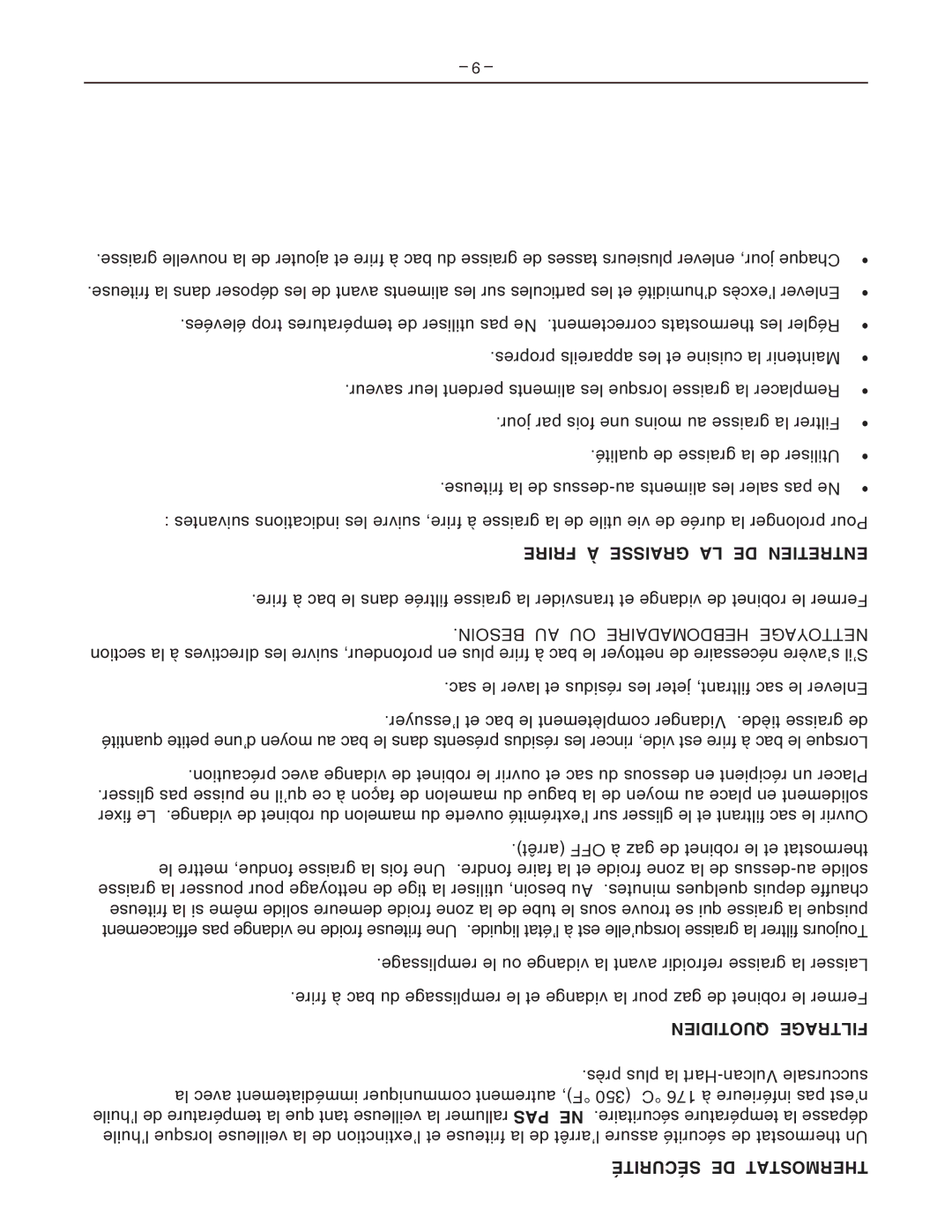 Vulcan-Hart GHF91, GHF90 operation manual Frire À Graisse LA DE Entretien, Sécurité DE Thermostat 