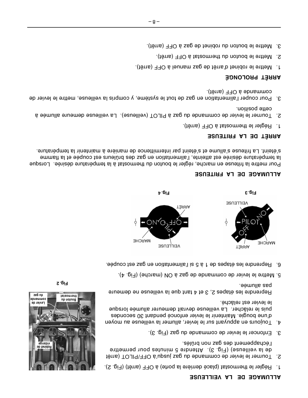 Vulcan-Hart GHF90, GHF91 Prolongé Arrêt, Friteuse LA DE Arrêt, Friteuse LA DE Allumage, Veilleuse LA DE Allumage 