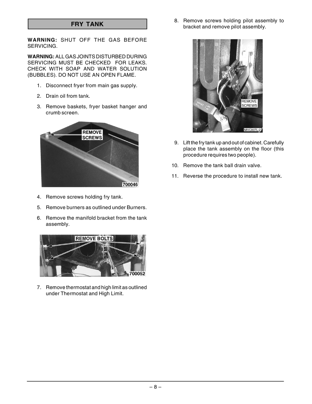 Vulcan-Hart GHF91G ML-135503, GHF90G ML-135504 service manual FRY Tank 