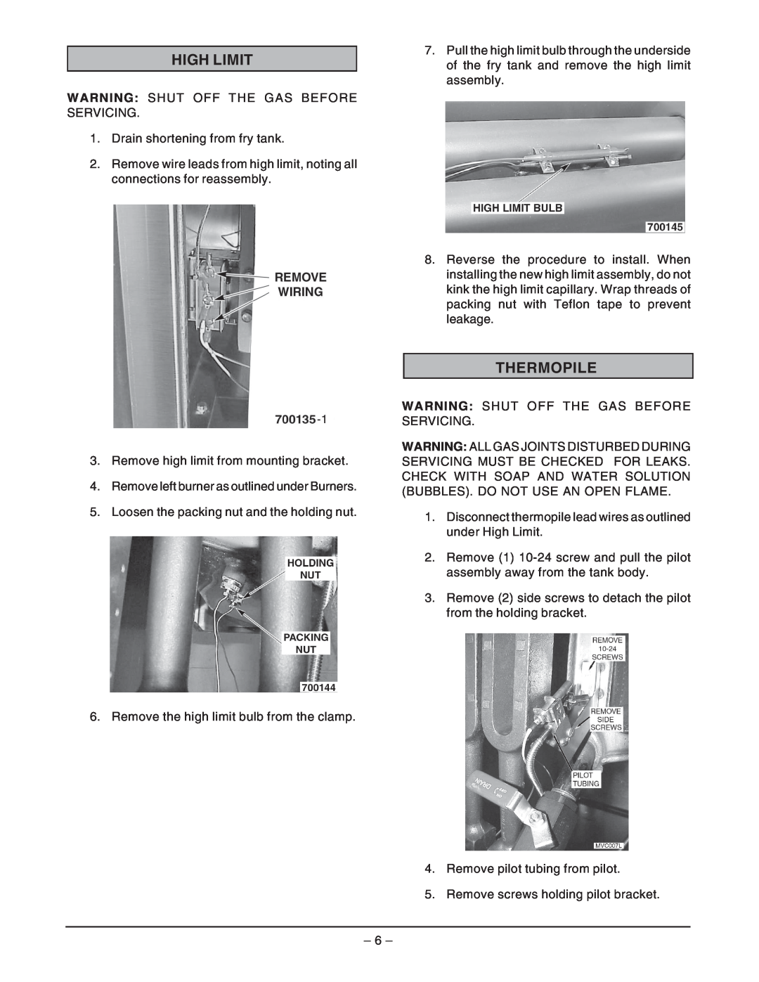 Vulcan-Hart GHF91G ML-135503, GHF90G ML-135504 service manual High Limit, Thermopile 