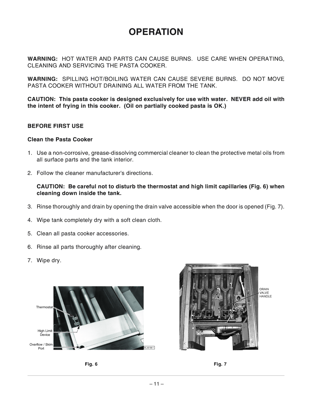 Vulcan-Hart GPC12S, ML-126881, ML-126883 manual Operation, Before First USE, Clean the Pasta Cooker 