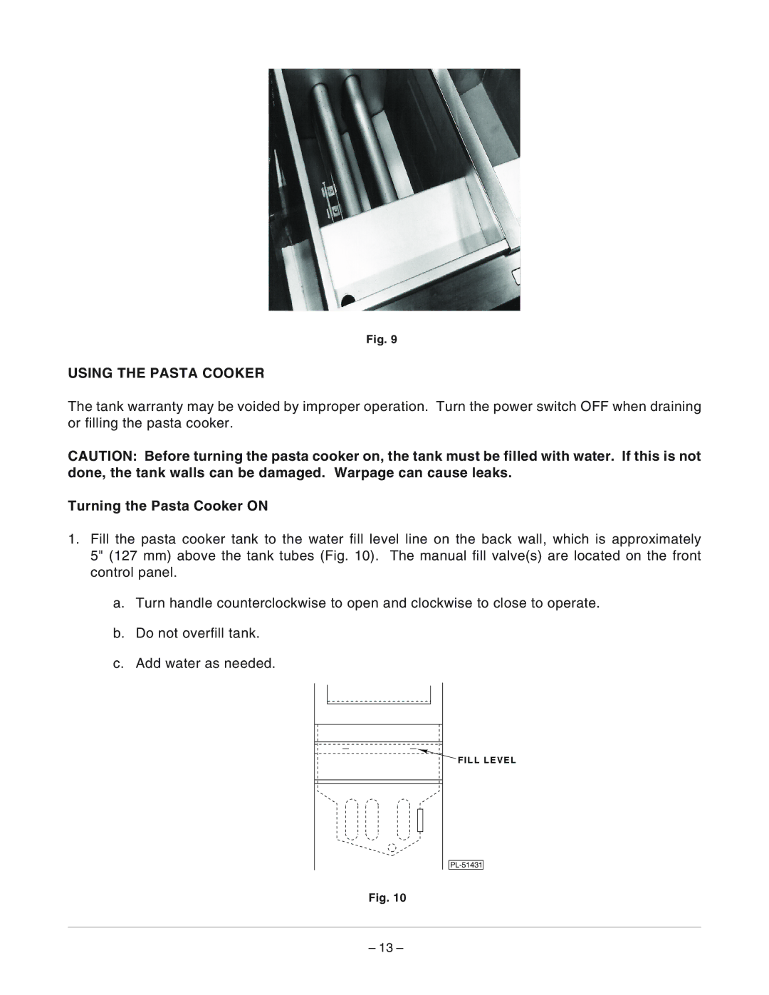 Vulcan-Hart ML-126881, ML-126883, GPC12S manual Using the Pasta Cooker, Turning the Pasta Cooker on 