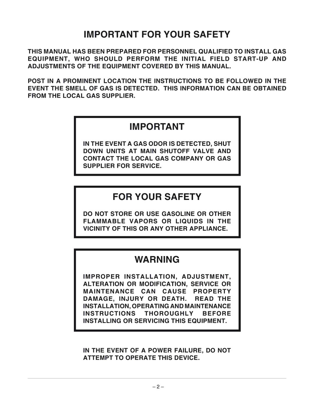 Vulcan-Hart ML-126883, ML-126881, GPC12S manual Important for Your Safety, For Your Safety 