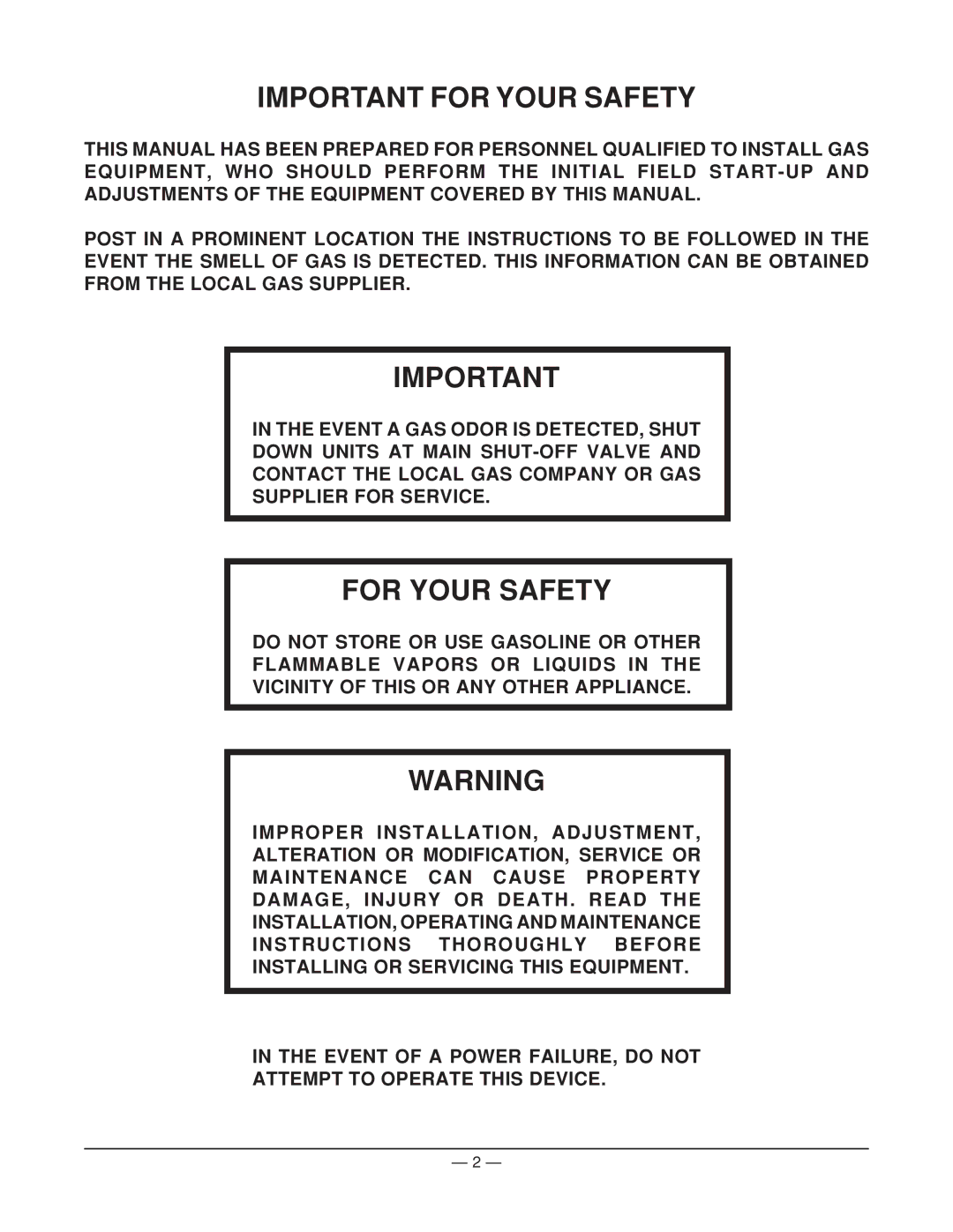 Vulcan-Hart ICM60, ICM24, ICM36, ICM48, ICM72 service manual Important for Your Safety, For Your Safety 