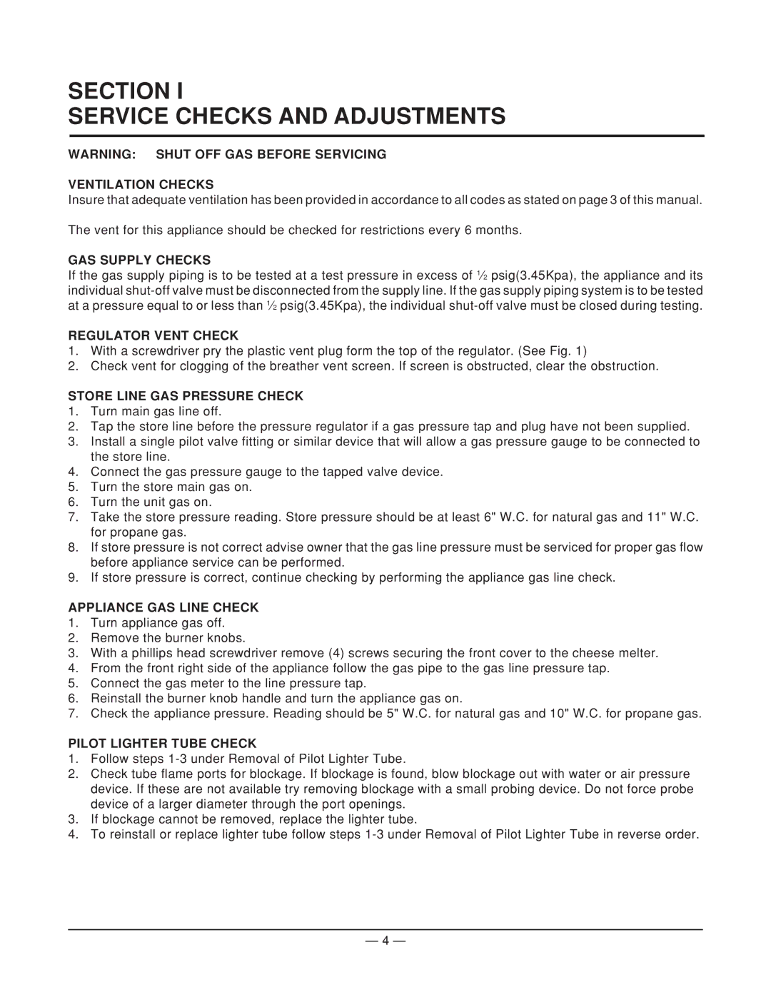 Vulcan-Hart ICM72, ICM24, ICM36, ICM60, ICM48 service manual Section Service Checks and Adjustments 