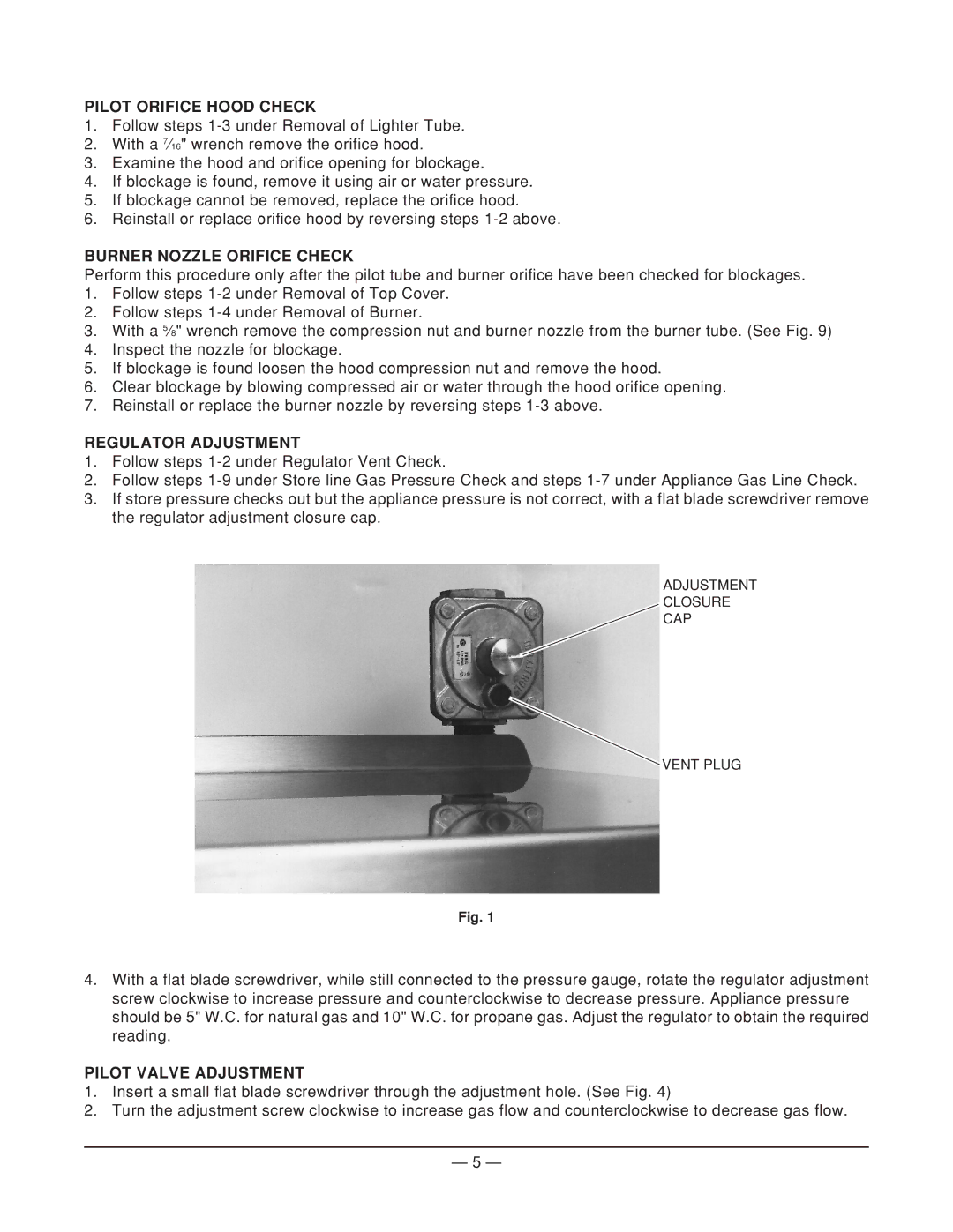 Vulcan-Hart ICM24 Pilot Orifice Hood Check, Burner Nozzle Orifice Check, Regulator Adjustment, Pilot Valve Adjustment 