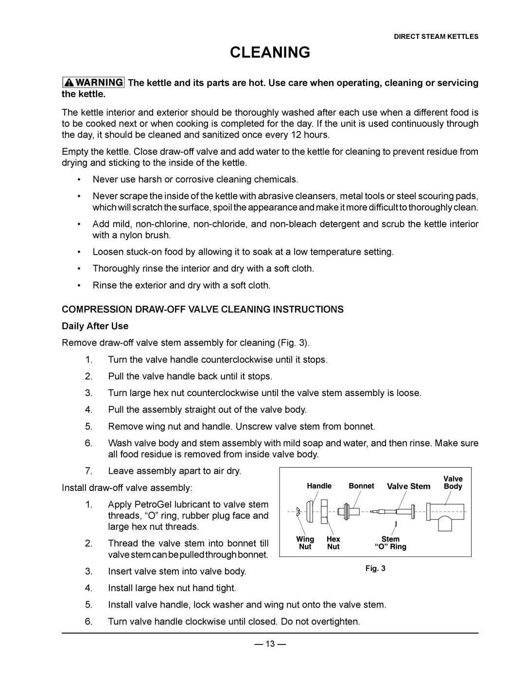 Vulcan-Hart K60DLT, K40DLT, K20DLT Compression DRAW-OFF Valve Cleaning Instructions, Daily After Use 