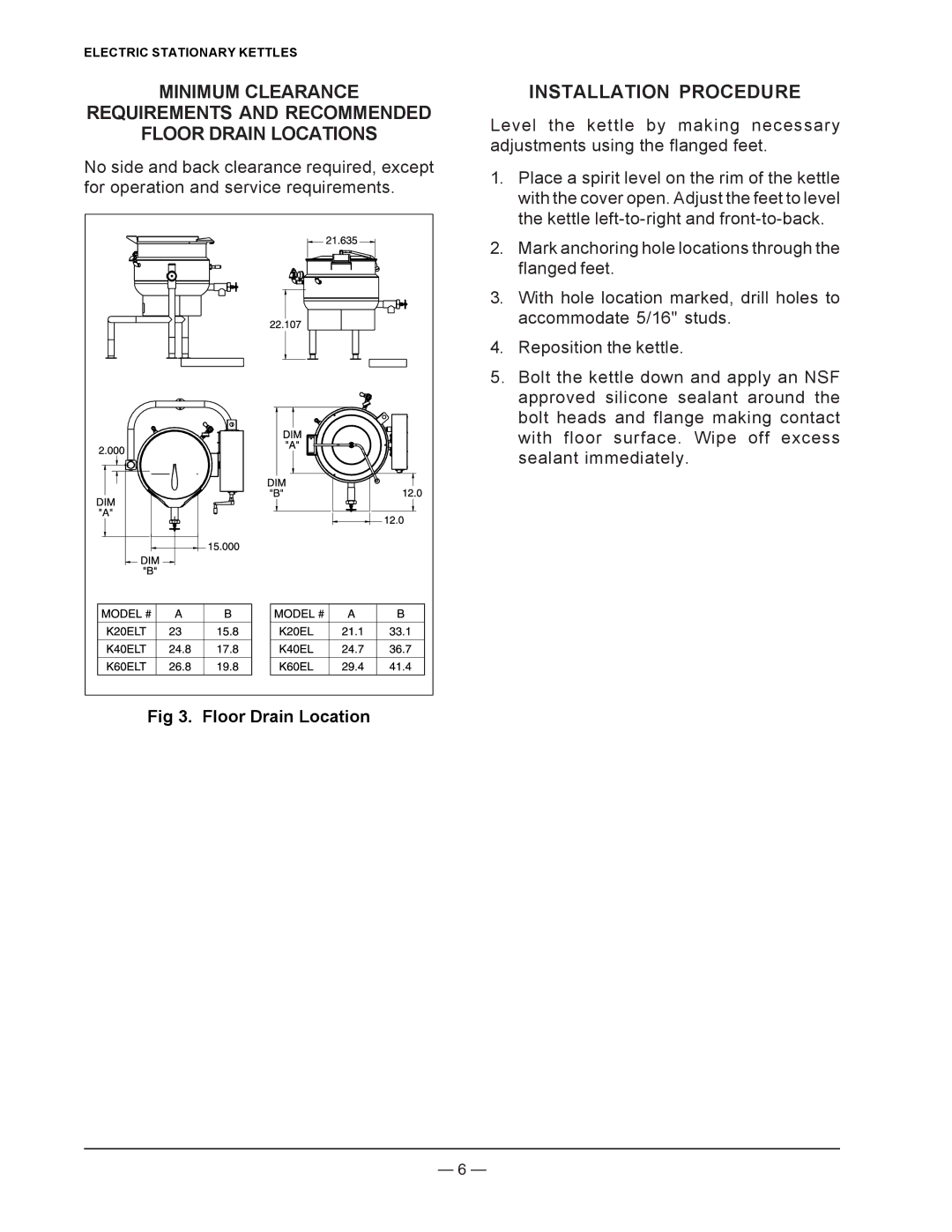 Vulcan-Hart K60ETL, K40ETL, K40EL, K60EL, K20ETL, K20EL operation manual Installation Procedure 