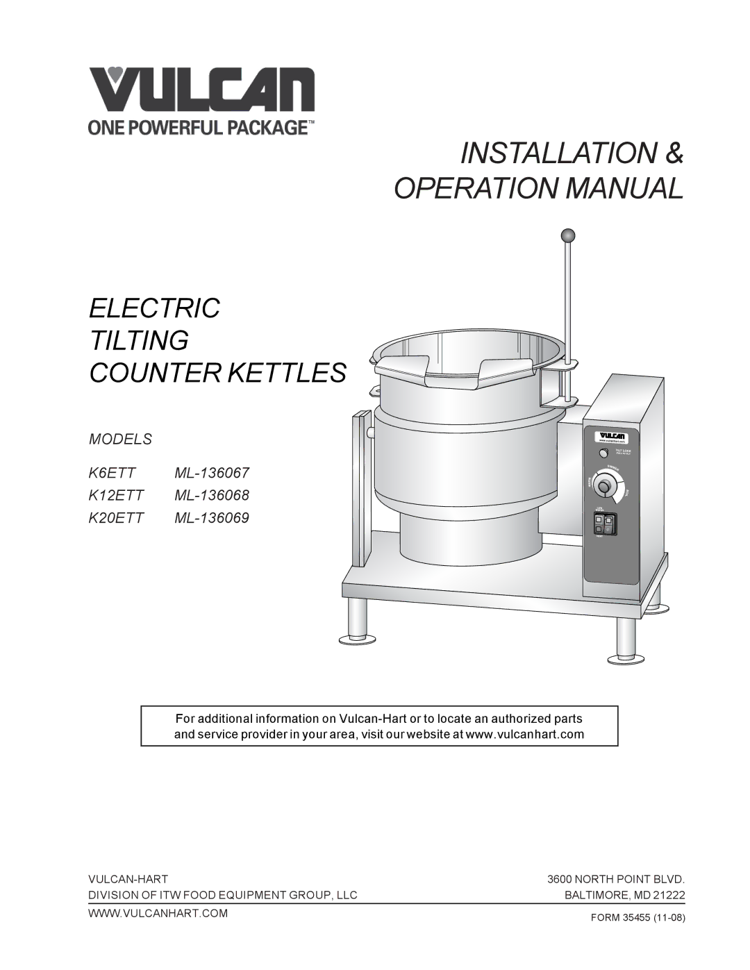 Vulcan-Hart K20ETT, K6ETT, K12ETT operation manual Installation 