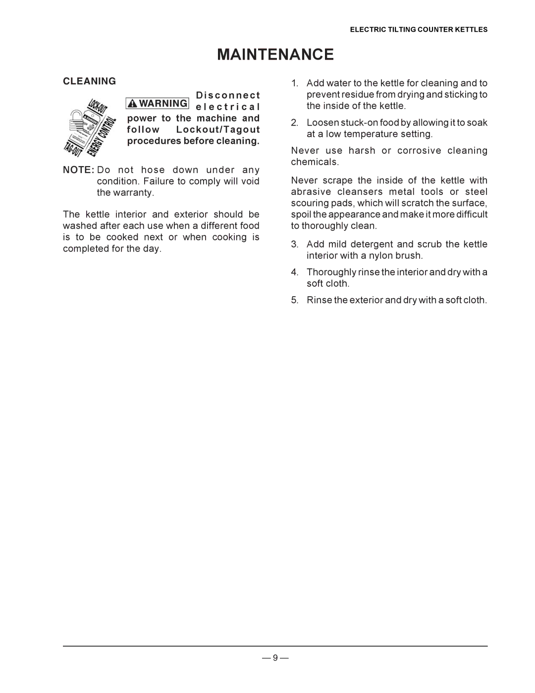 Vulcan-Hart K6ETT, K20ETT, K12ETT operation manual Maintenance, Cleaning 