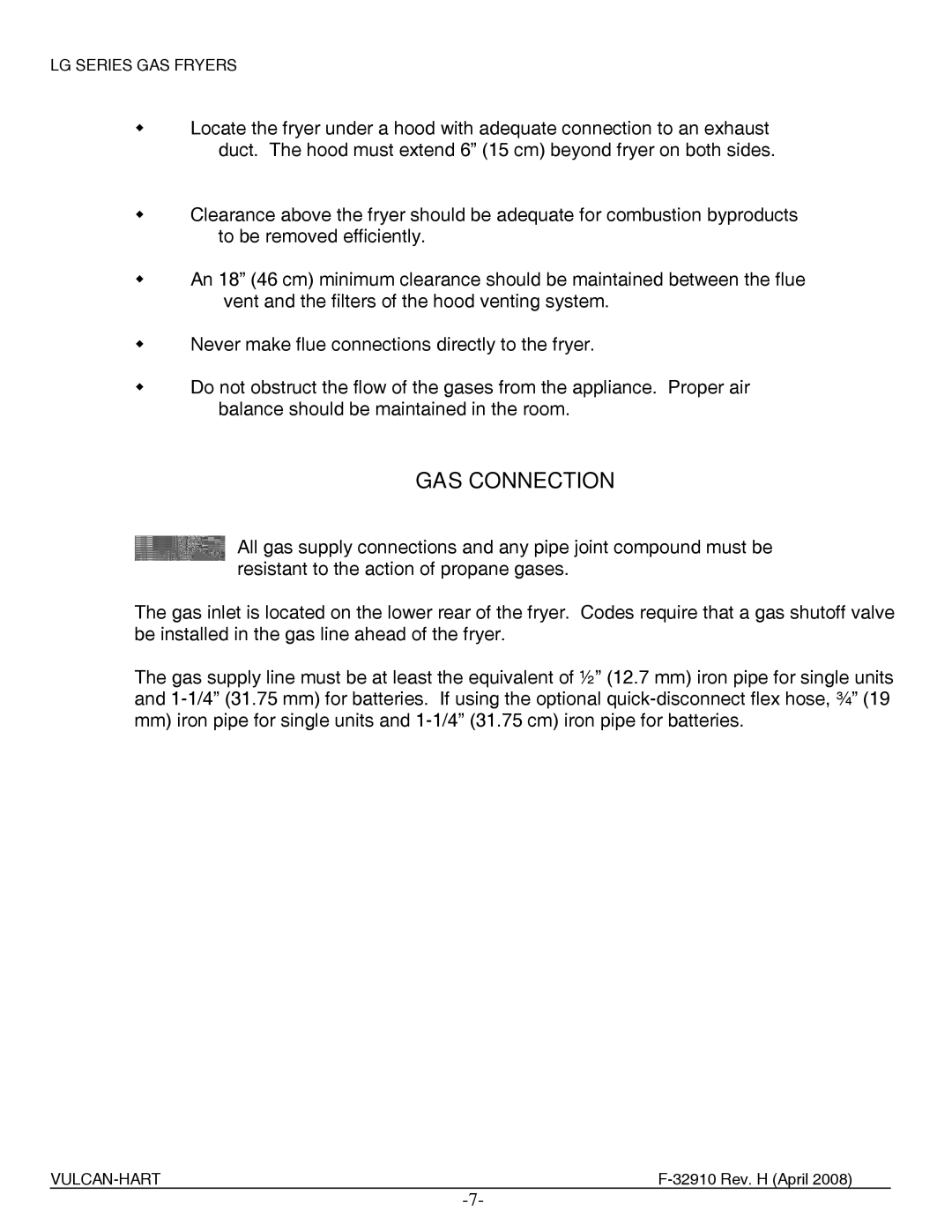 Vulcan-Hart LG300, LG500, LG400 manual GAS Connection 