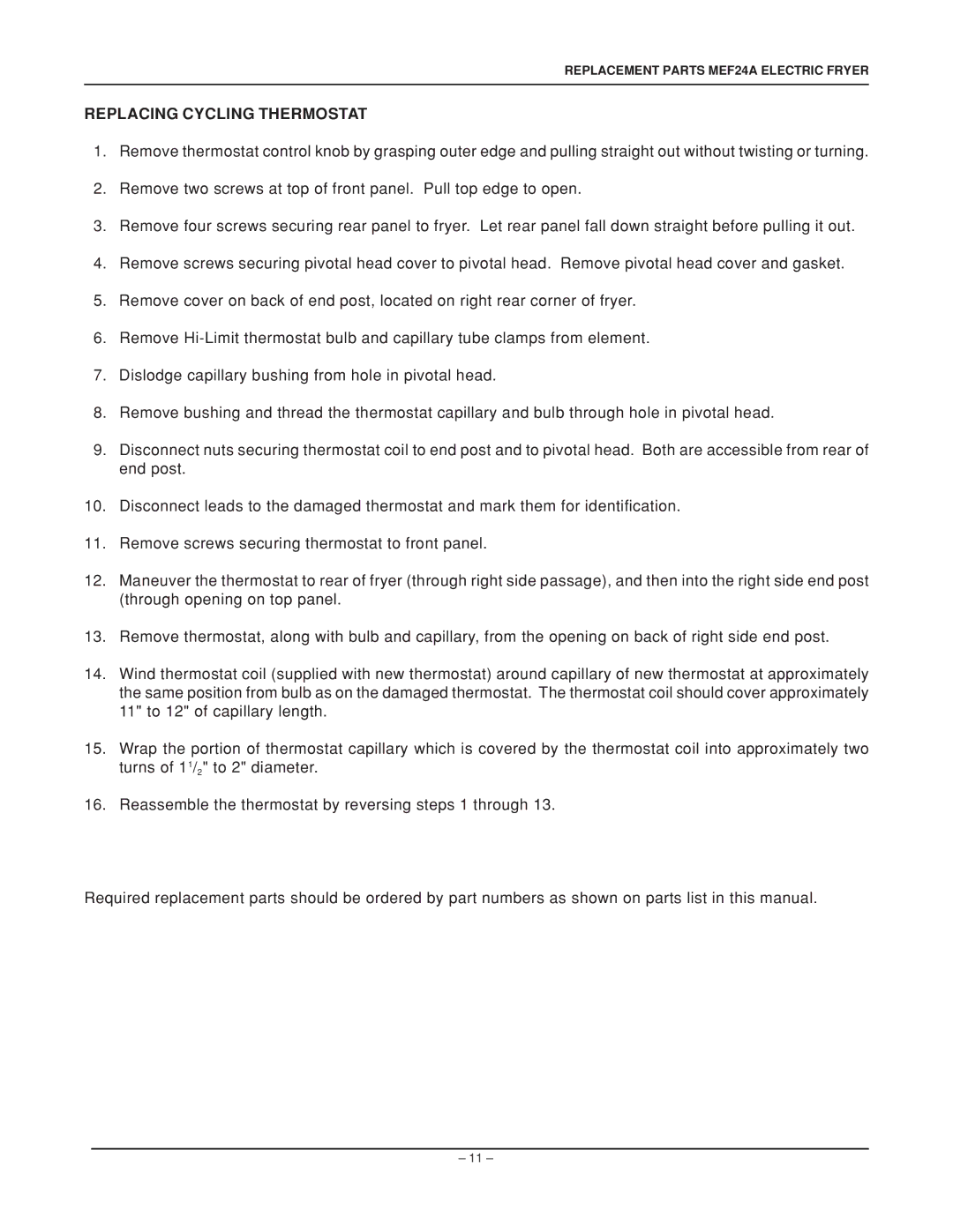 Vulcan-Hart ML-52836, MEF24A, ML-52837 service manual Replacing Cycling Thermostat 