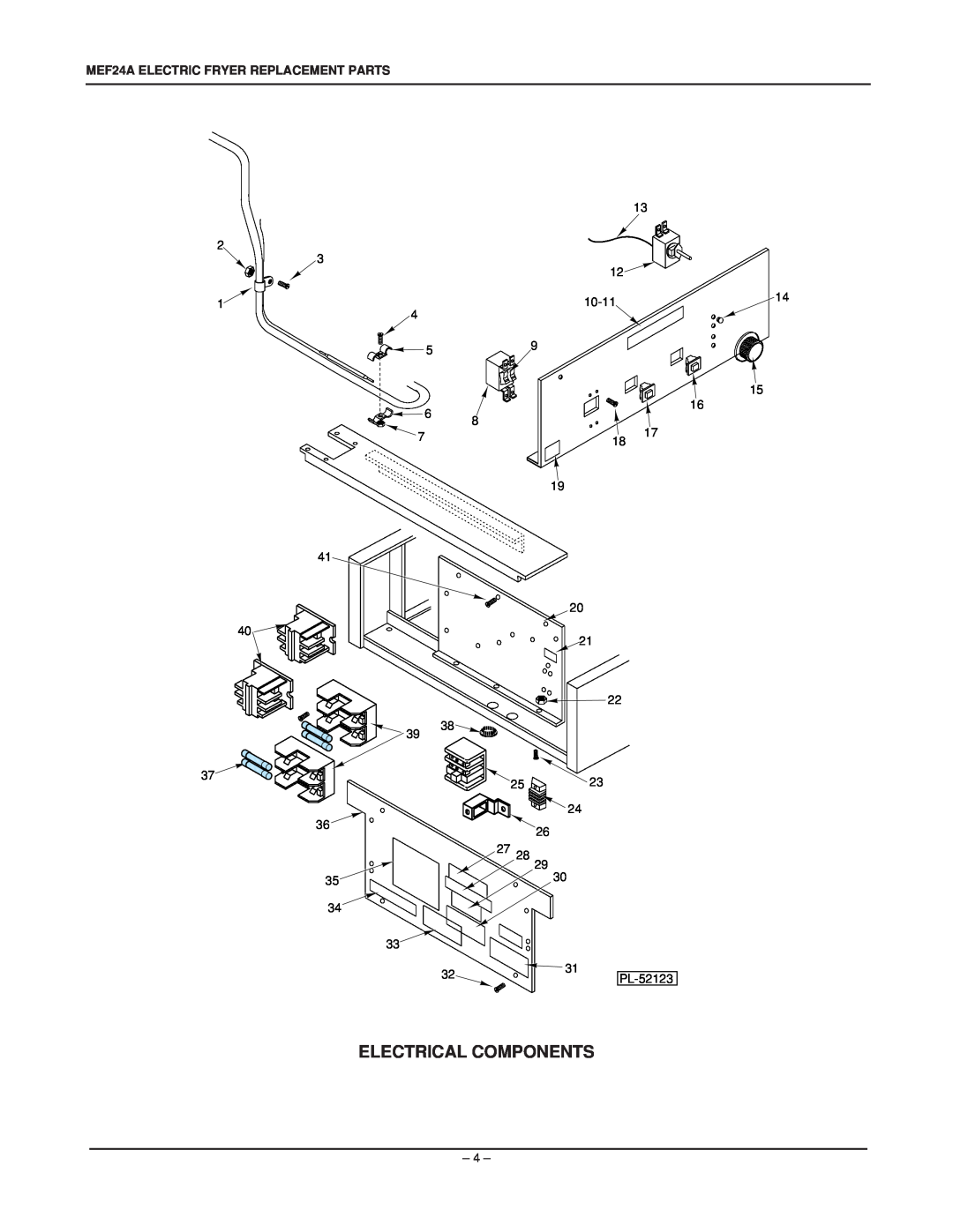 Vulcan-Hart ML-52837, ML-52836 service manual Electrical Components, MEF24A ELECTRIC FRYER REPLACEMENT PARTS 