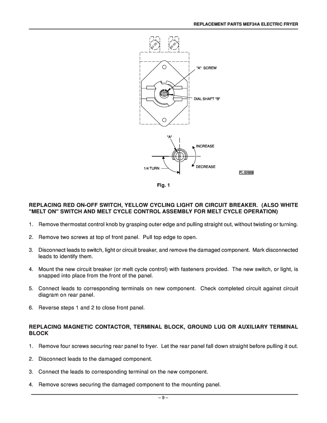 Vulcan-Hart MEF24A, ML-52837, ML-52836 service manual Reverse steps 1 and 2 to close front panel 