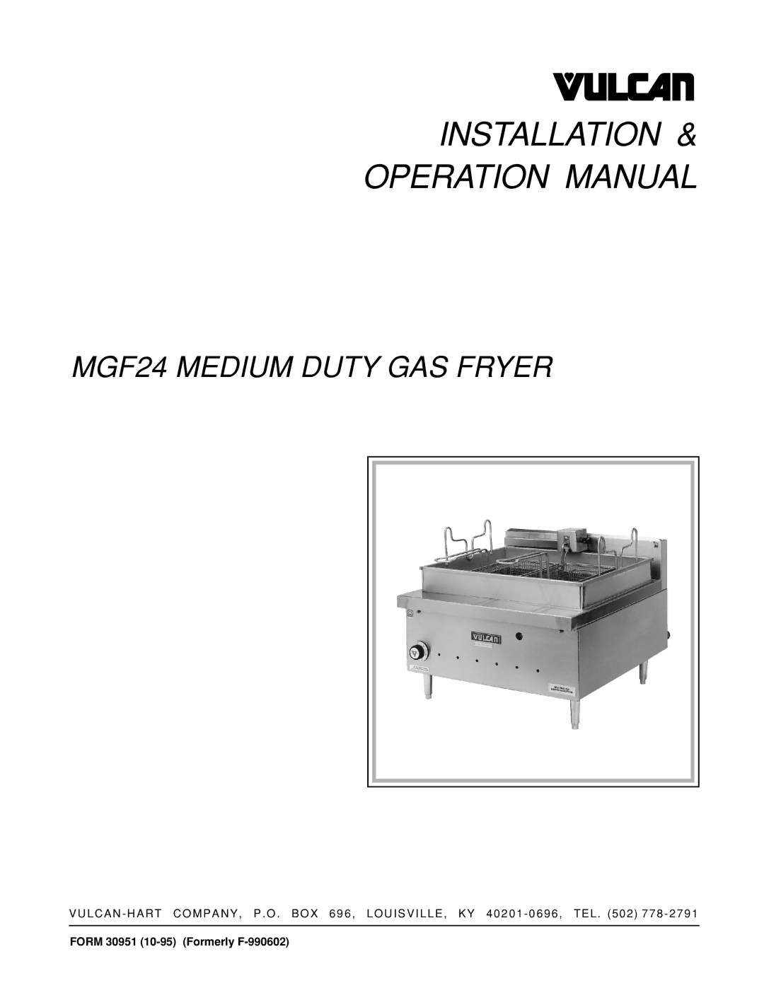 Vulcan-Hart MGF24 operation manual Installation 