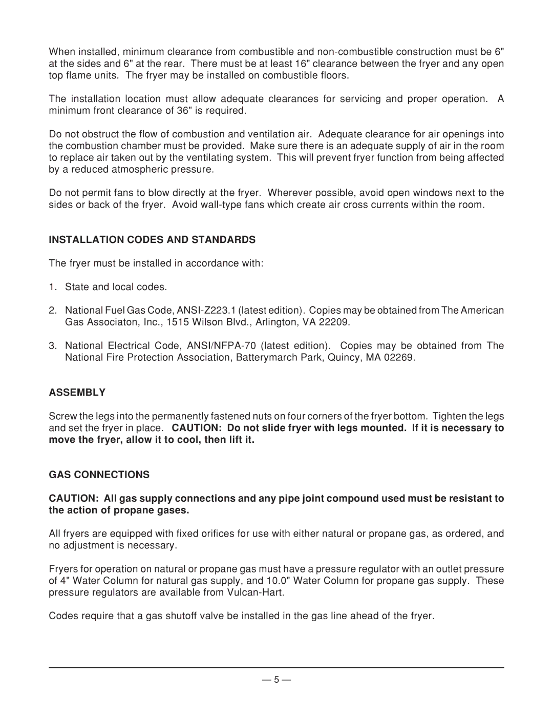 Vulcan-Hart MGF24 operation manual Installation Codes and Standards, Assembly, GAS Connections 