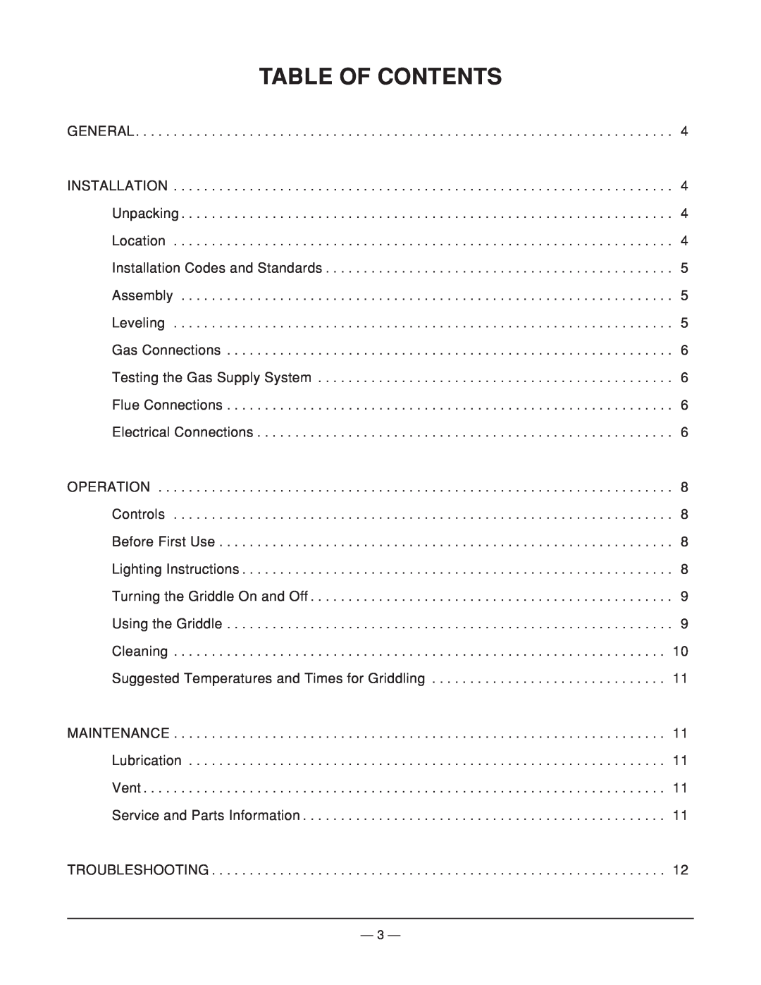 Vulcan-Hart MGG24 operation manual Table Of Contents 