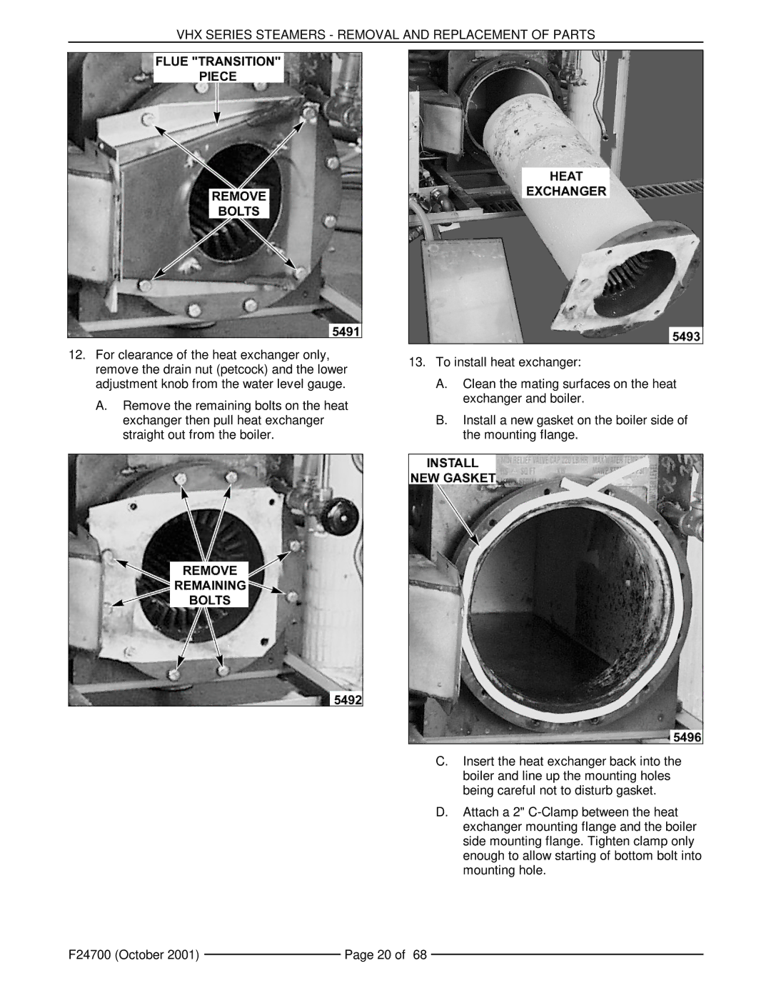 Vulcan-Hart VHX24G5, MHB24G manual VHX Series Steamers Removal and Replacement of Parts 