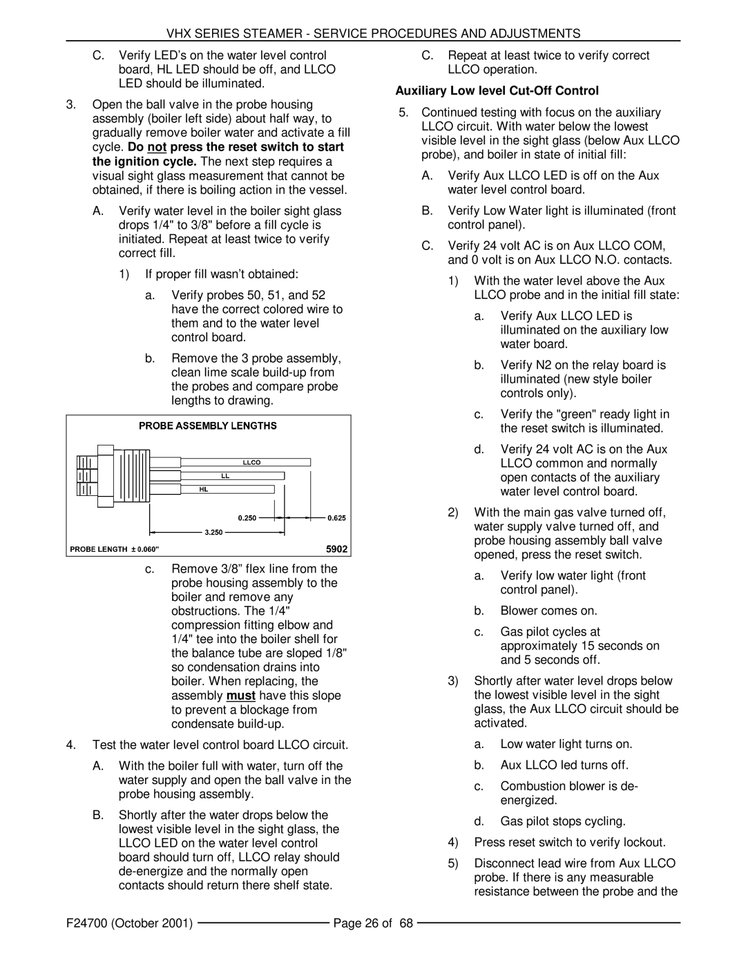 Vulcan-Hart VHX24G5, MHB24G manual Auxiliary Low level Cut-Off Control 