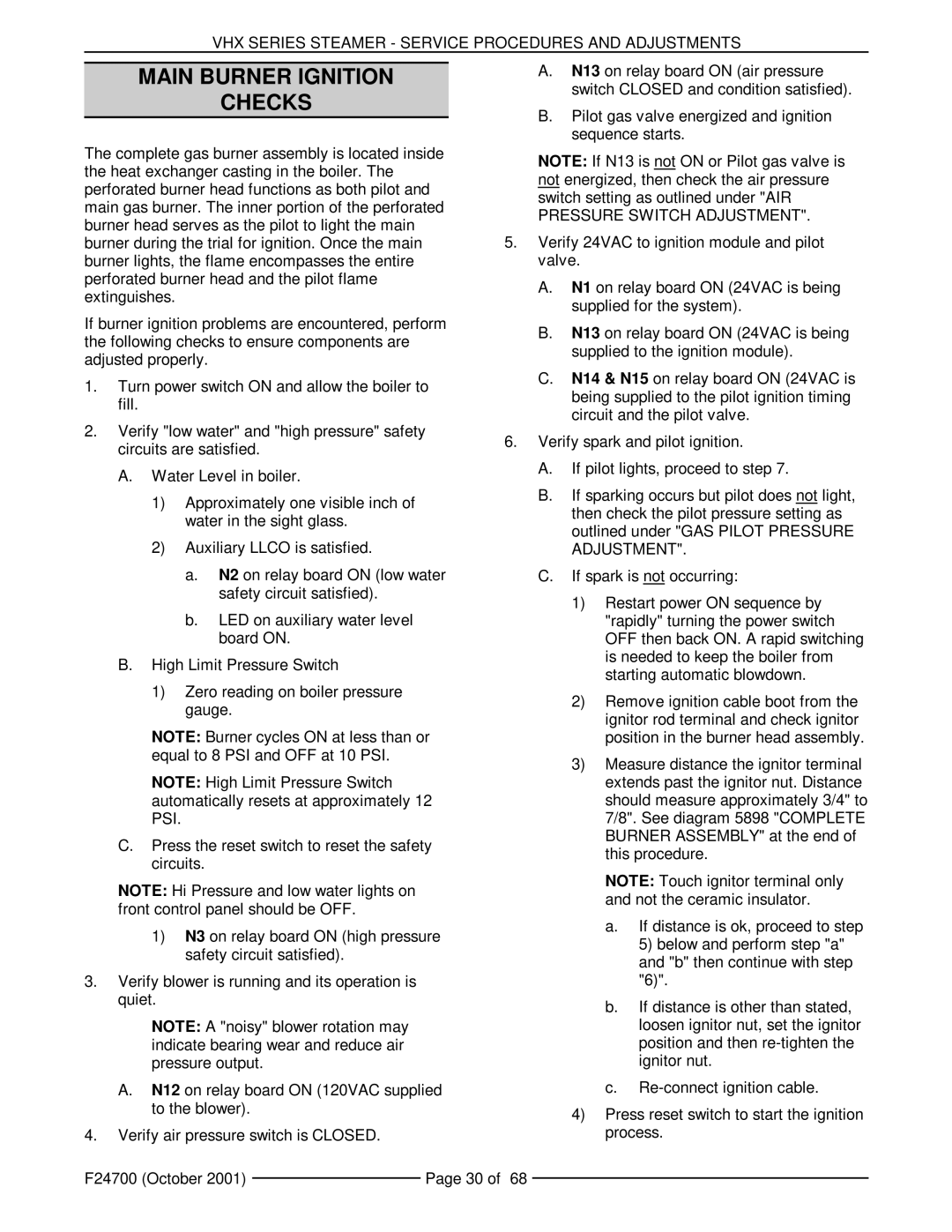 Vulcan-Hart MHB24G, VHX24G5 manual Main Burner Ignition Checks, Pressure Switch Adjustment 