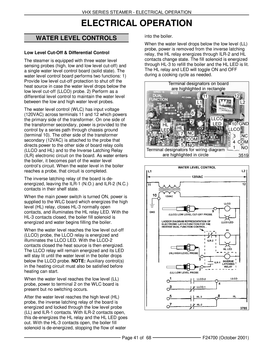 Vulcan-Hart VHX24G5, MHB24G manual Electrical Operation, Low Level Cut-Off & Differential Control 