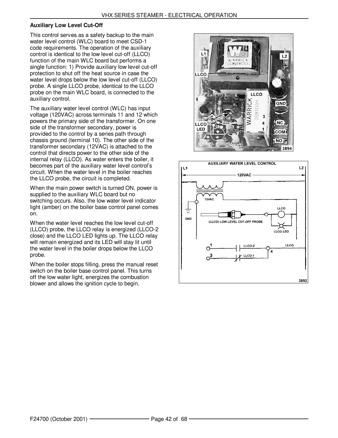 Vulcan-Hart MHB24G, VHX24G5 manual Auxiliary Low Level Cut-Off 