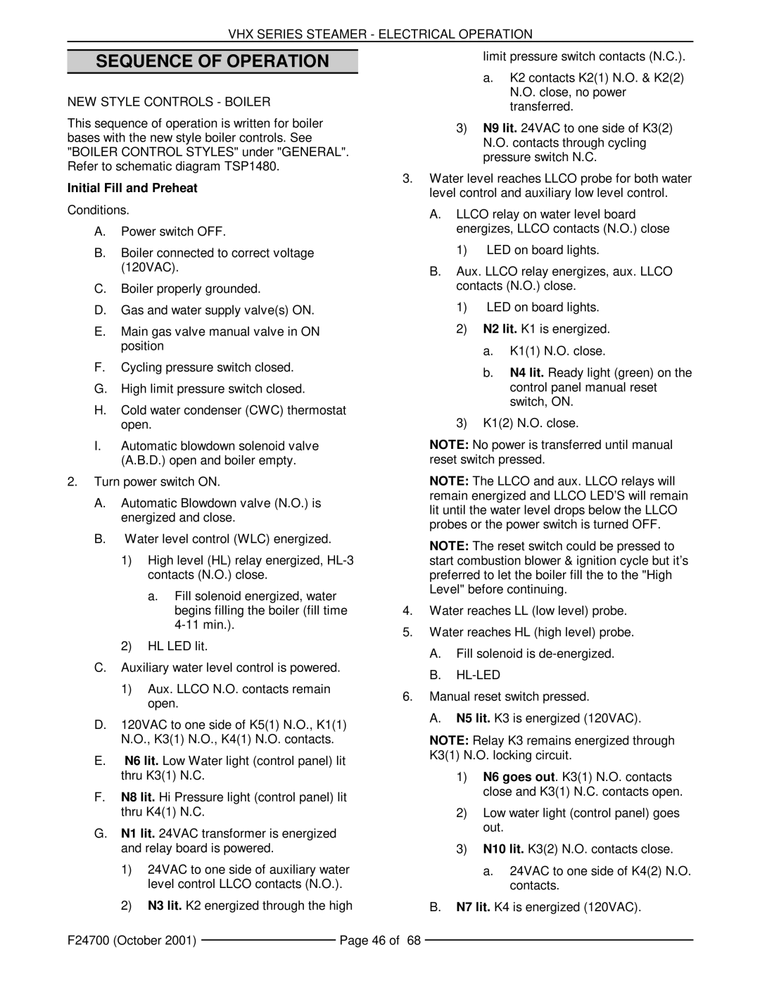 Vulcan-Hart MHB24G, VHX24G5 manual Sequence of Operation, NEW Style Controls Boiler, Initial Fill and Preheat, Hl-Led 
