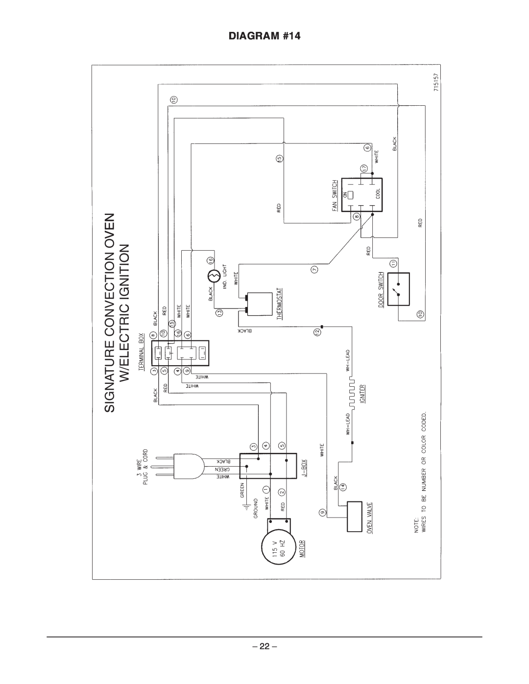Vulcan-Hart ML-044938, ML-044937, ML-044936, ML-044962, ML-044969 DIAGRAM #14, Signature Convection Oven, W/Electric Ignition 