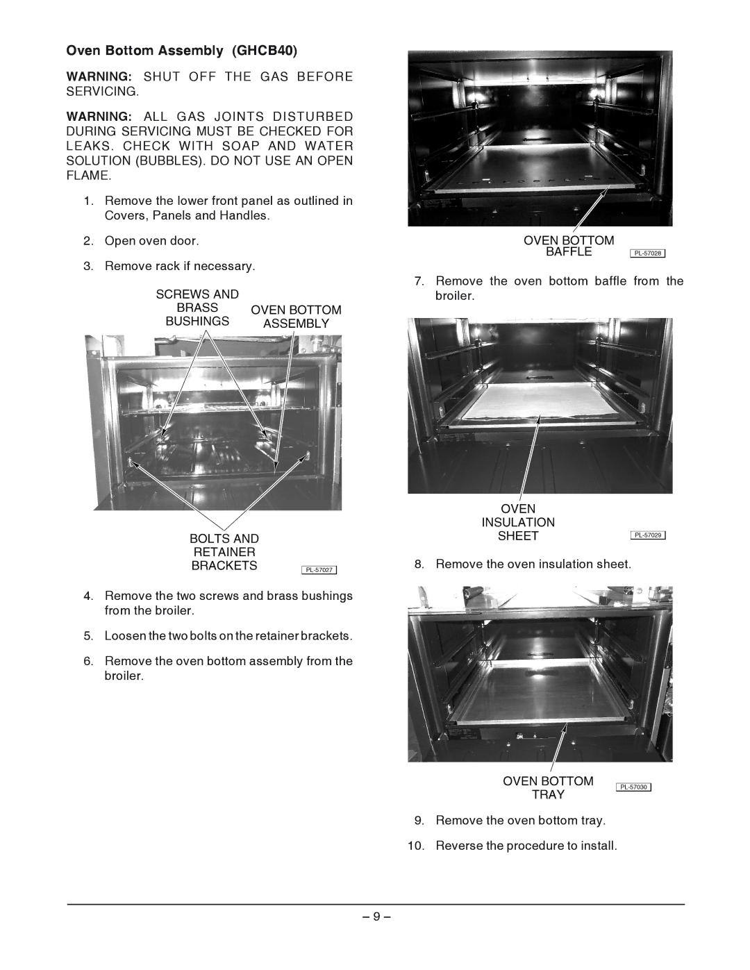 Vulcan-Hart ML-052202, ML-052211, ML-052208, ML-052200, ML-052213, ML52210, ML-052214, ML-52201, IR1 Oven Bottom Assembly GHCB40 