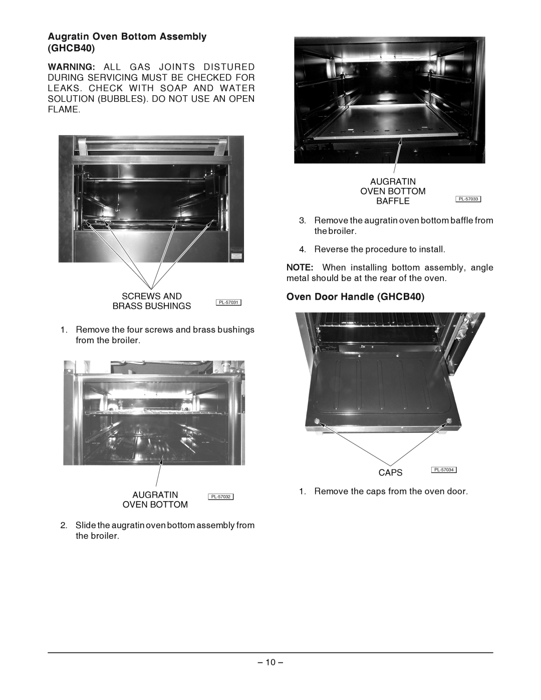 Vulcan-Hart HCB2(B), ML-052211, ML-052208, ML-052200, ML-052213 Augratin Oven Bottom Assembly GHCB40, Oven Door Handle GHCB40 