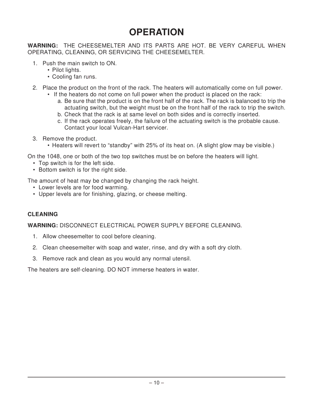 Vulcan-Hart ML-126600, ML-103838, ML-103836, ML-103837, ML-103839, ML-103835, 1048, 1024, 1036 operation manual Operation, Cleaning 