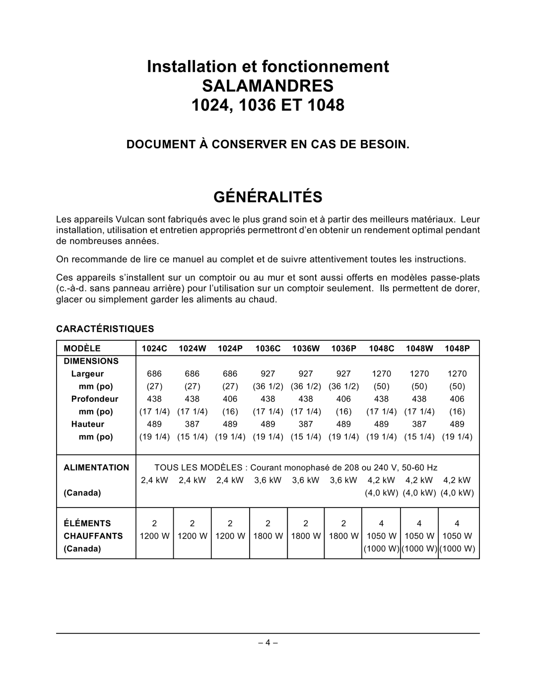 Vulcan-Hart 1024, ML-103838, ML-126600, ML-103836, ML-103837, ML-103839, ML-103835, 1048, 1036 Généralités, Caractéristiques 