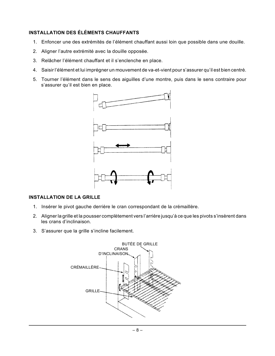 Vulcan-Hart ML-103836, ML-103838, ML-126600, ML-103837, 1048 Installation DES Éléments Chauffants, Installation DE LA Grille 