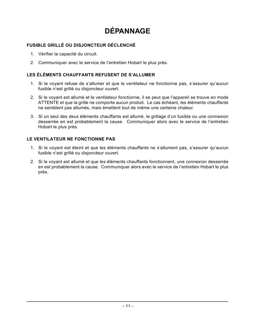 Vulcan-Hart ML-103835 Dépannage, Fusible Grillé OU Disjoncteur Déclenché, LES Éléments Chauffants Refusent DE S’ALLUMER 