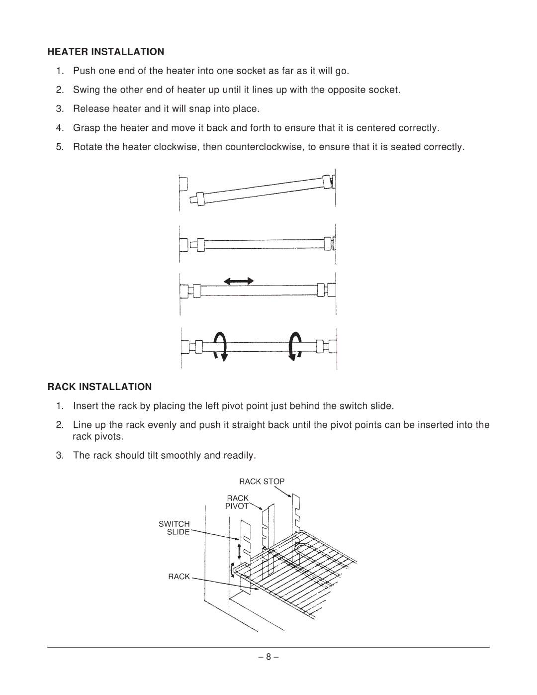 Vulcan-Hart 1036, ML-103838, ML-126600, ML-103836, ML-103837, ML-103839, ML-103835, 1048 Heater Installation, Rack Installation 