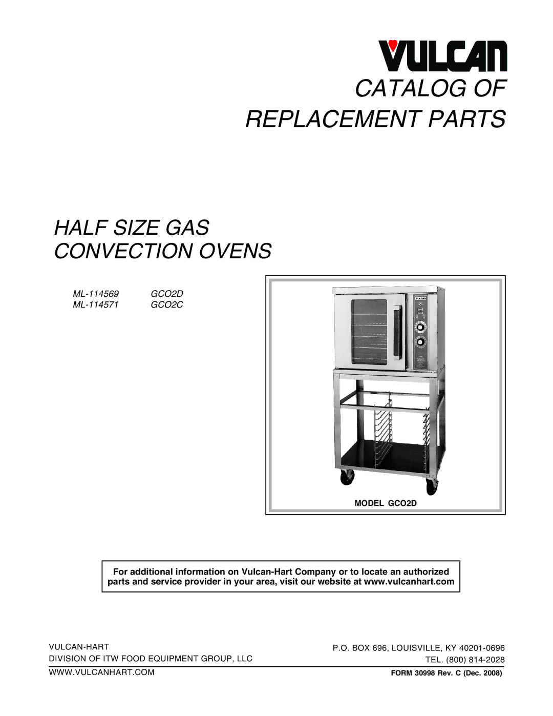 Vulcan-Hart ML-114569, ML-114571 manual Catalog Replacement Parts 