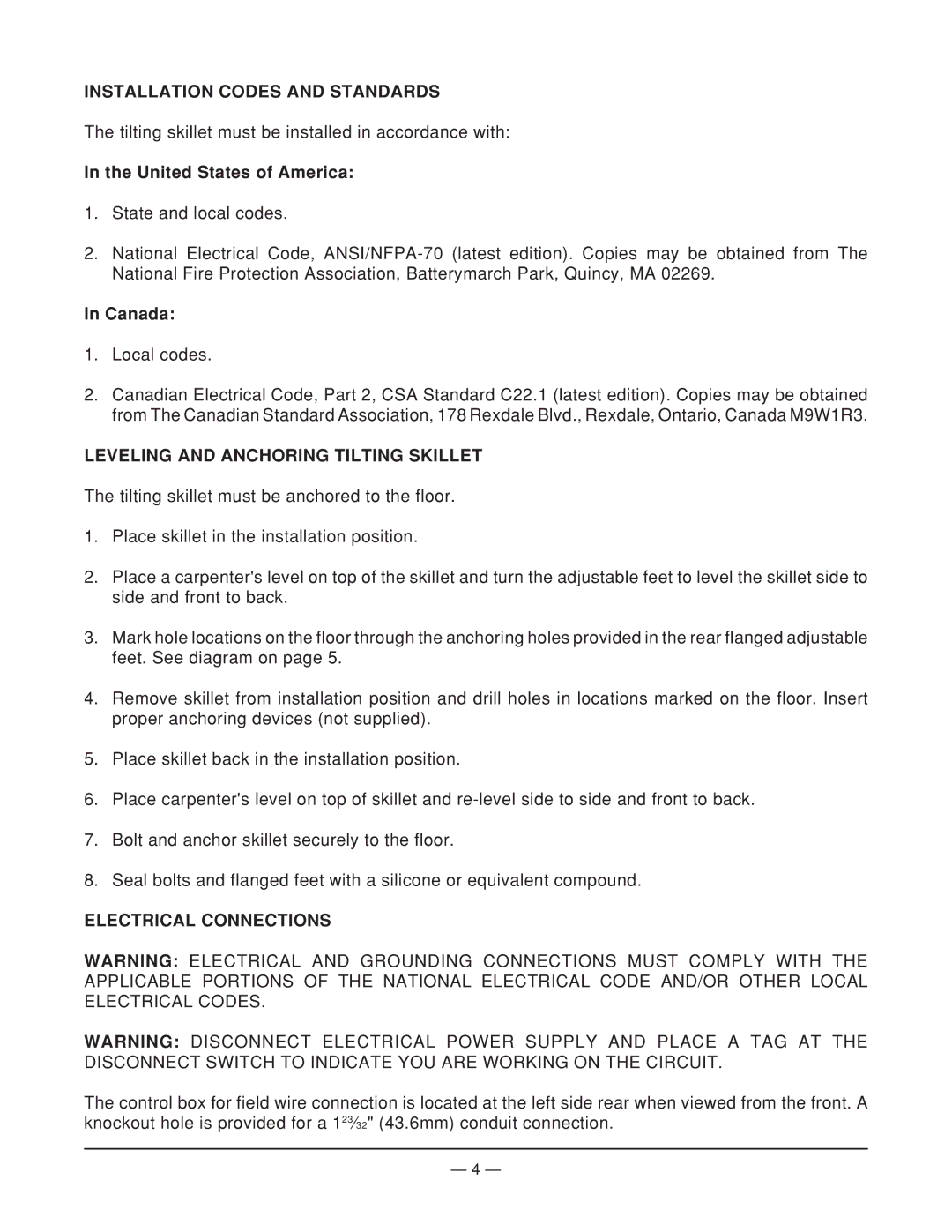 Vulcan-Hart ML-114826, VETRS35 Installation Codes and Standards, United States of America, Canada, Electrical Connections 