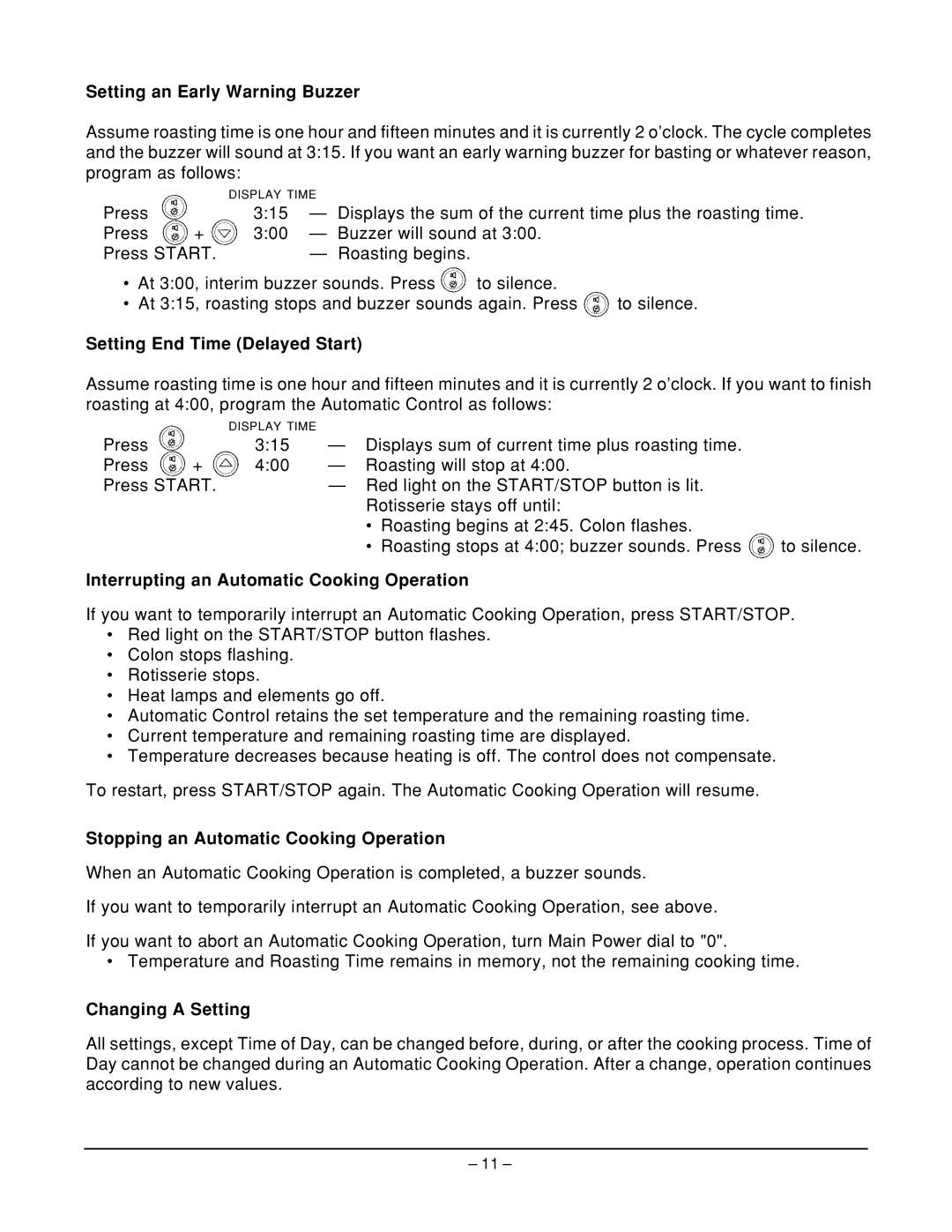 Vulcan-Hart ML-126450, ML-126210 manual Setting an Early Warning Buzzer, Setting End Time Delayed Start, Changing a Setting 