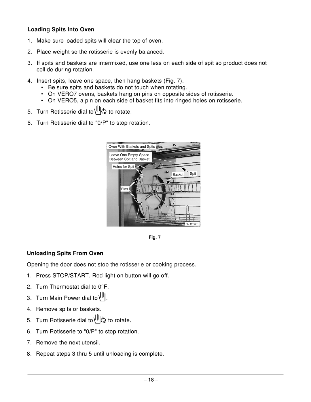 Vulcan-Hart ML-126209, ML-126210, ML-126451, ML-126450, ML-126452 manual Loading Spits Into Oven, Unloading Spits From Oven 