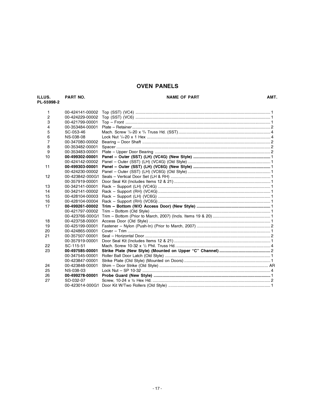 Vulcan-Hart VC6GS, ML-126612, ML-126610, VC4GS manual PL-55998-2, 00-499261-00002, 00-499278-00001 