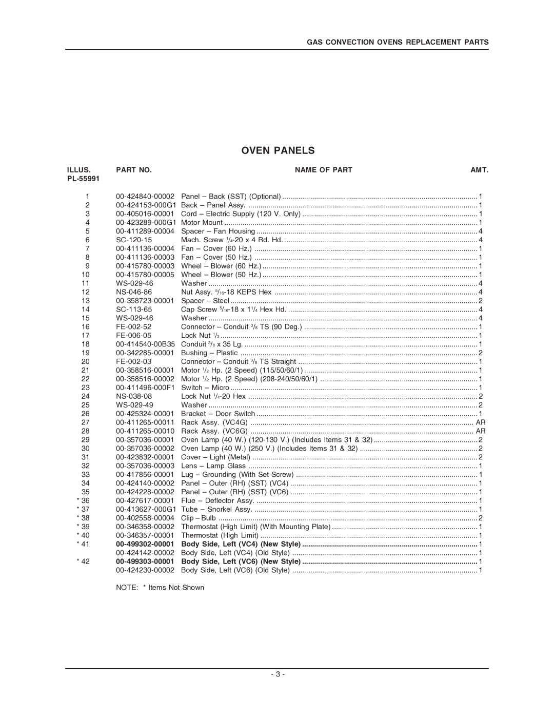 Vulcan-Hart VC4GS, ML-126612, VC6GS, ML-126610 manual PL-55991, 00-499302-00001, 00-499303-00001 