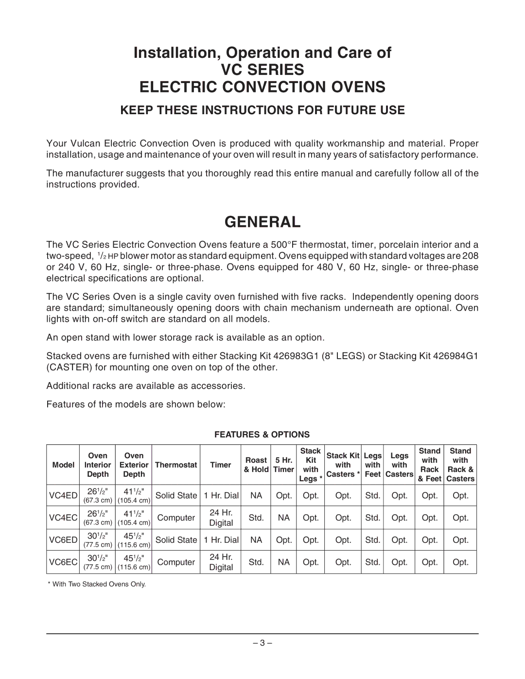 Vulcan-Hart ML-126747, ML-126748, ML-126745, ML-126744, VC4EC, C4ED VC Series Electric Convection Ovens, General 