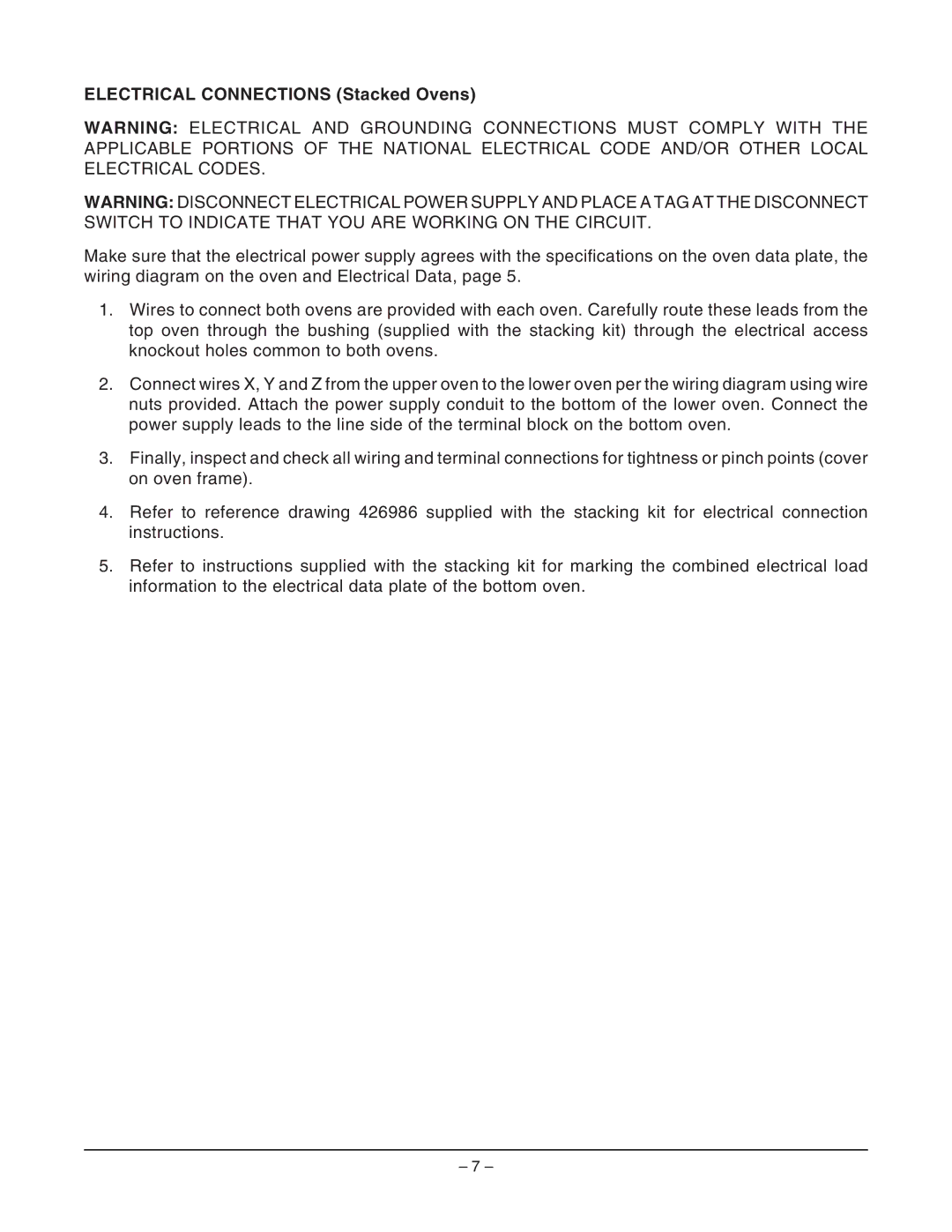 Vulcan-Hart ML-126745, ML-126748, ML-126744, ML-126747, VC4EC, C4ED operation manual Electrical Connections Stacked Ovens 