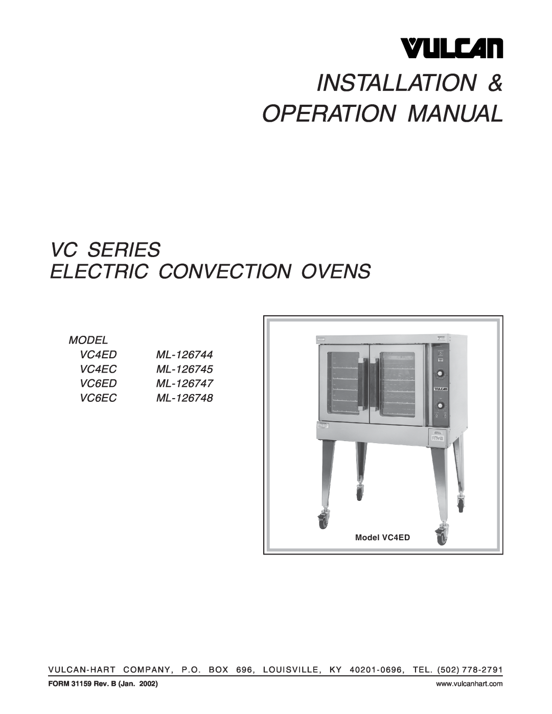 Vulcan-Hart ML-126748 operation manual Vc Series Electric Convection Ovens, MODEL VC4ED ML-126744 VC4EC ML-126745 