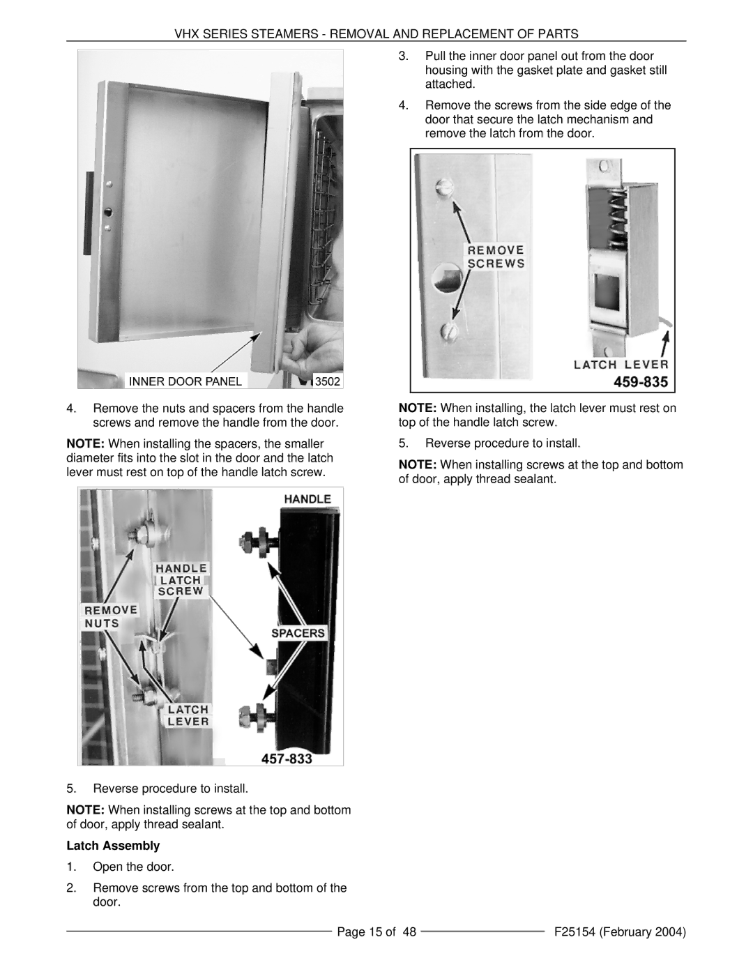 Vulcan-Hart ML-126857, ML-126853, VHX24E5, MHB24E, ML-126852 manual Latch Assembly 