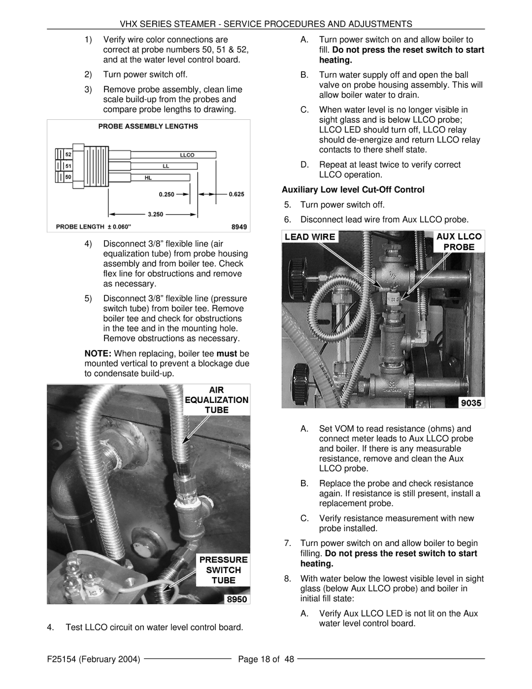 Vulcan-Hart MHB24E, ML-126857, ML-126853, VHX24E5, ML-126852 manual Auxiliary Low level Cut-Off Control 