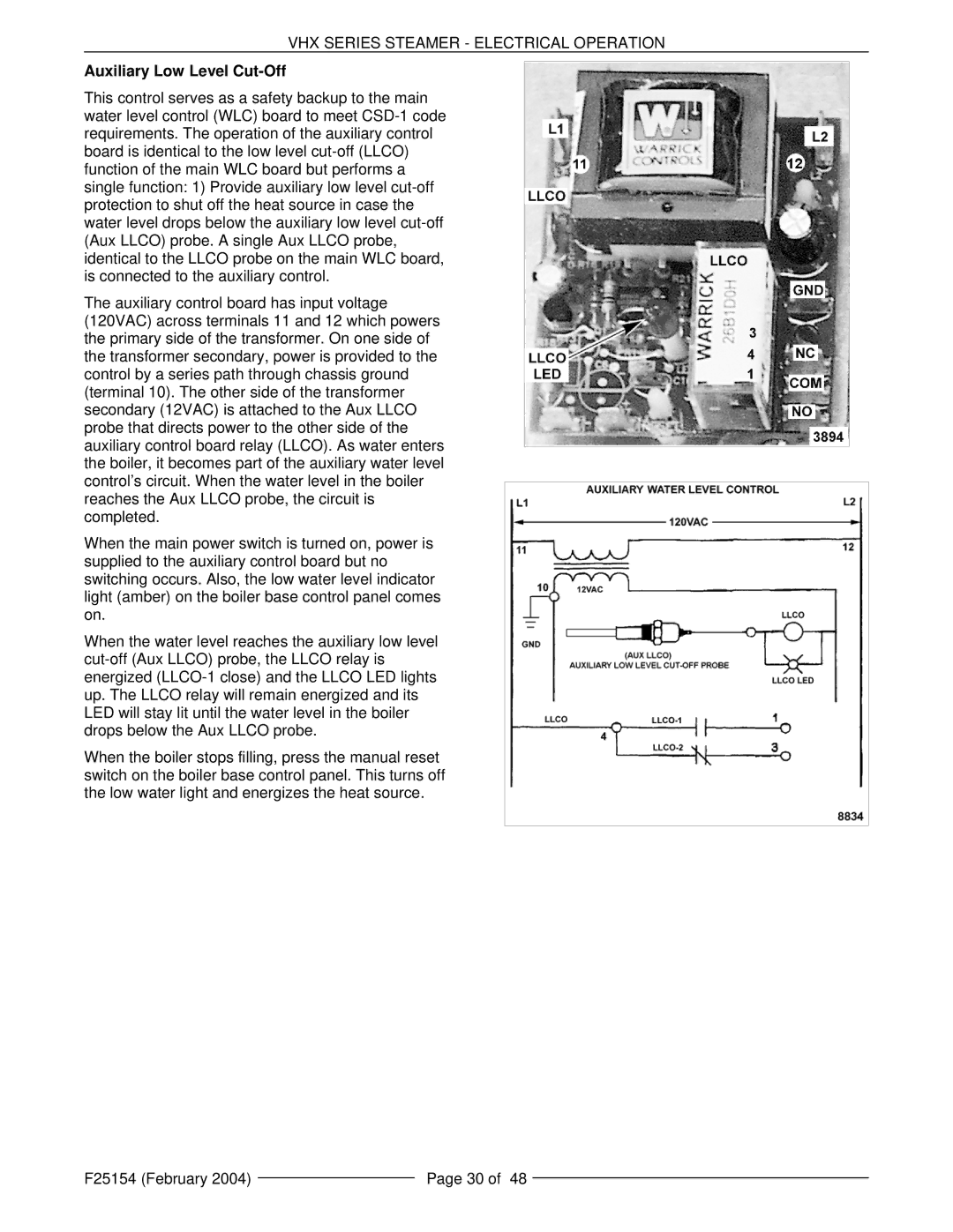 Vulcan-Hart ML-126857, ML-126853, VHX24E5, MHB24E, ML-126852 manual Auxiliary Low Level Cut-Off 