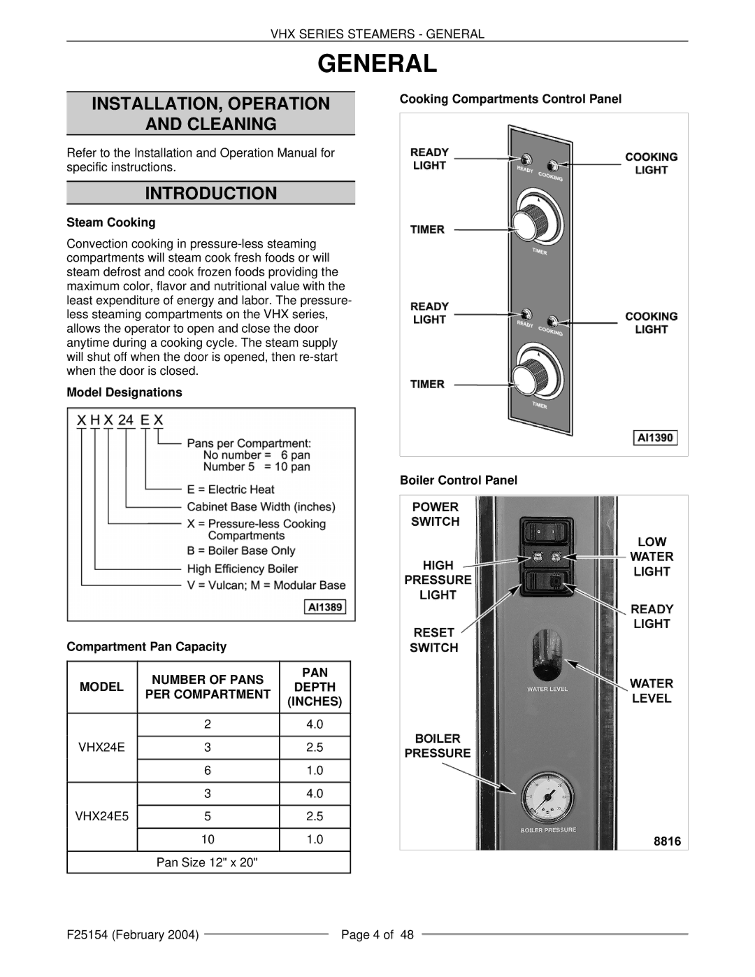 Vulcan-Hart ML-126852, ML-126857, ML-126853, VHX24E5, MHB24E manual General, INSTALLATION, Operation Cleaning Introduction 