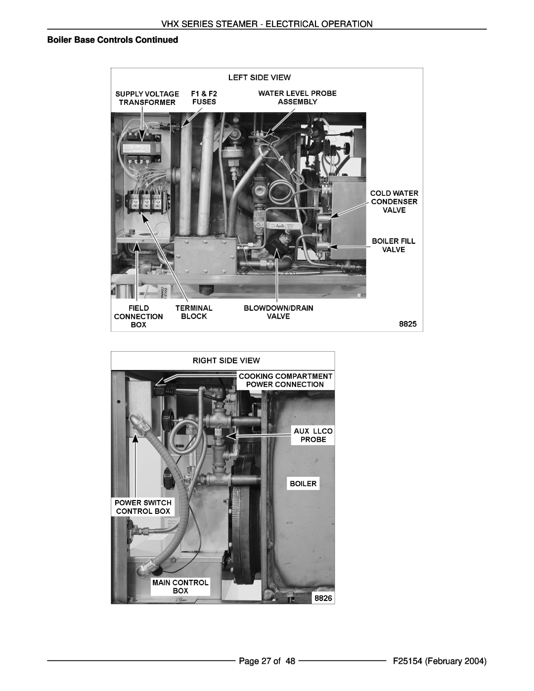 Vulcan-Hart VHX24E5 Boiler Base Controls Continued, Vhx Series Steamer - Electrical Operation, Page 27 of, F25154 February 