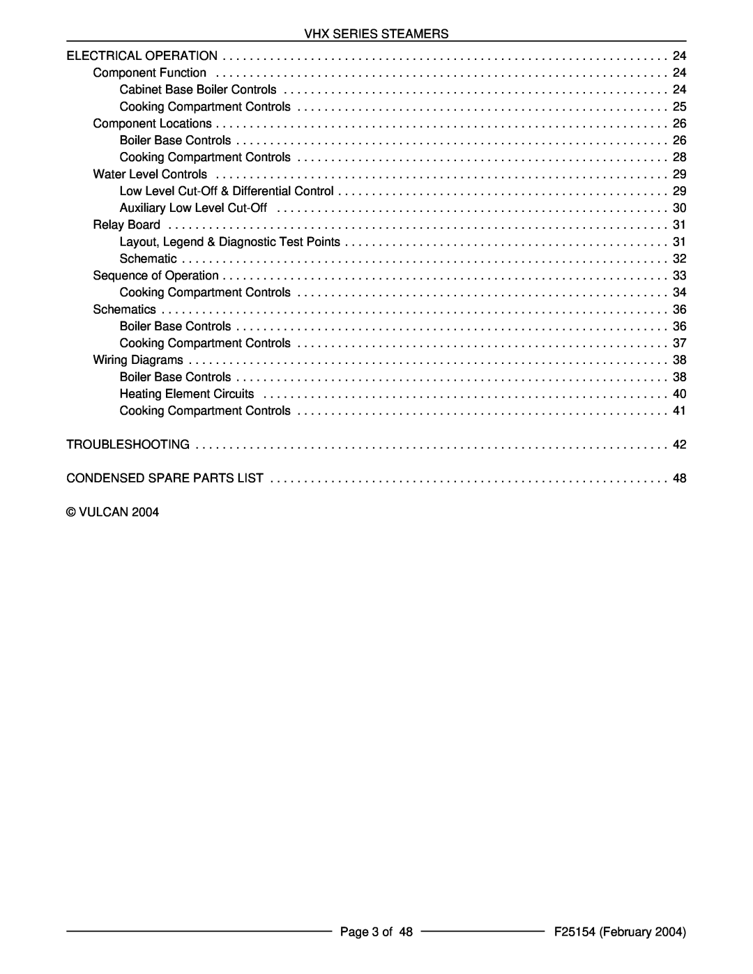 Vulcan-Hart MHB24E, ML-126857, ML-126853, VHX24E5, ML-126852 manual Vhx Series Steamers, Vulcan, Page 3 of, F25154 February 